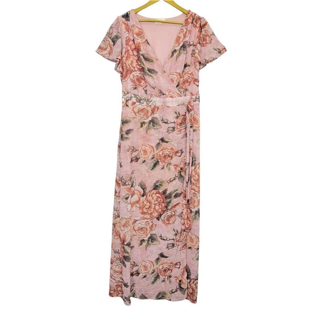 Urban Girl Women Floral Chiffon Babydoll Maxi Dress Size 1X Pink Sheer Fairy Y2K